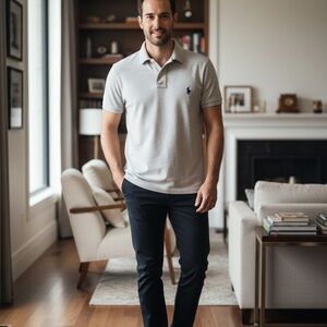 Gray Polo Shirt with Embroidered Logo